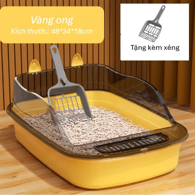 Khay chậu vệ sinh cho mèo cỡ lớn thành cao chống văng cát tặng kèm xẻng 0