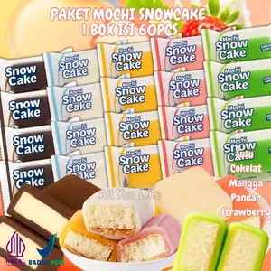 Paket Mochi Snowcake 1 Box Isi 60pcs – 1 Rasa (Coklat / Susu / Stroberi / Mangga / Pandan) – Camilan Mochi Lembut & Lezat