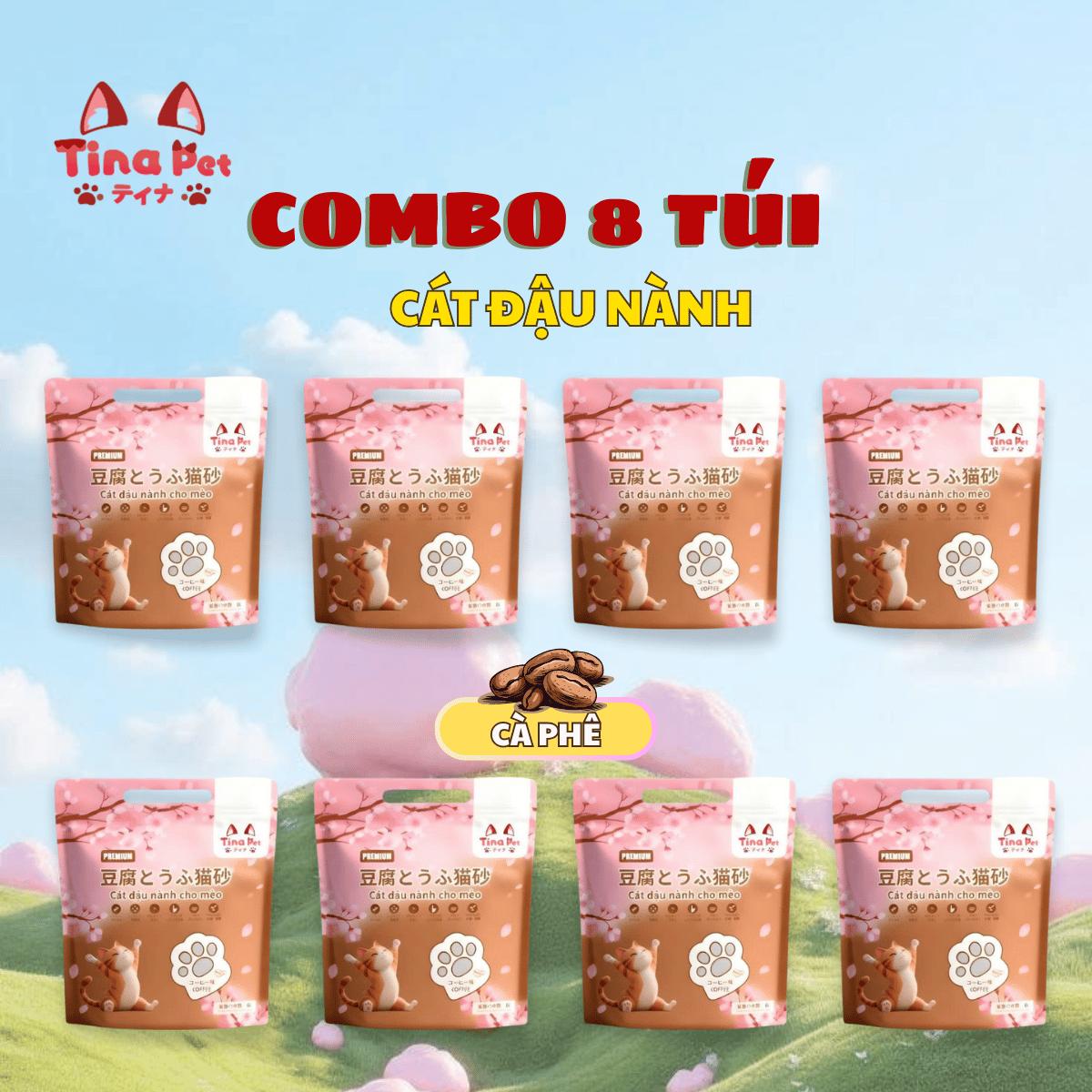 COMBO 8 Cát đậu nành cao cấp TINA PET 6L- 2kg | Mùi cà phê, hữu cơ tự nhiên
