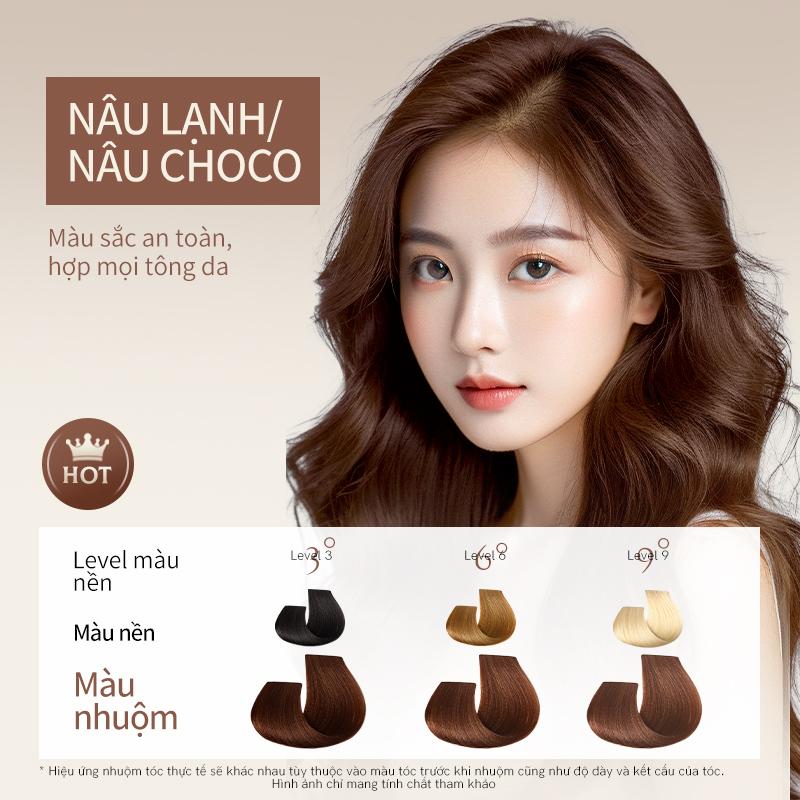 GLAMEE Kem Nhuộm Tóc Màu Nâu Lạnh Nâu Choco PG002 - Không cần tẩy Tặng bộ 10 món nhuộm tóc Lên màu chuẩn Thành Phần Thực Vật An Toàn Giàu Dưỡng Chất Cho Tóc Dễ dàng tự nhuộm tại nhà
