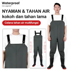 Sepatu Boot Karet Petani Sawah Panjang Celana Safety Wader Pants Anti Air/Sepatu Boots Celana/Bersihkan Sungai Bahan PVC Kuat