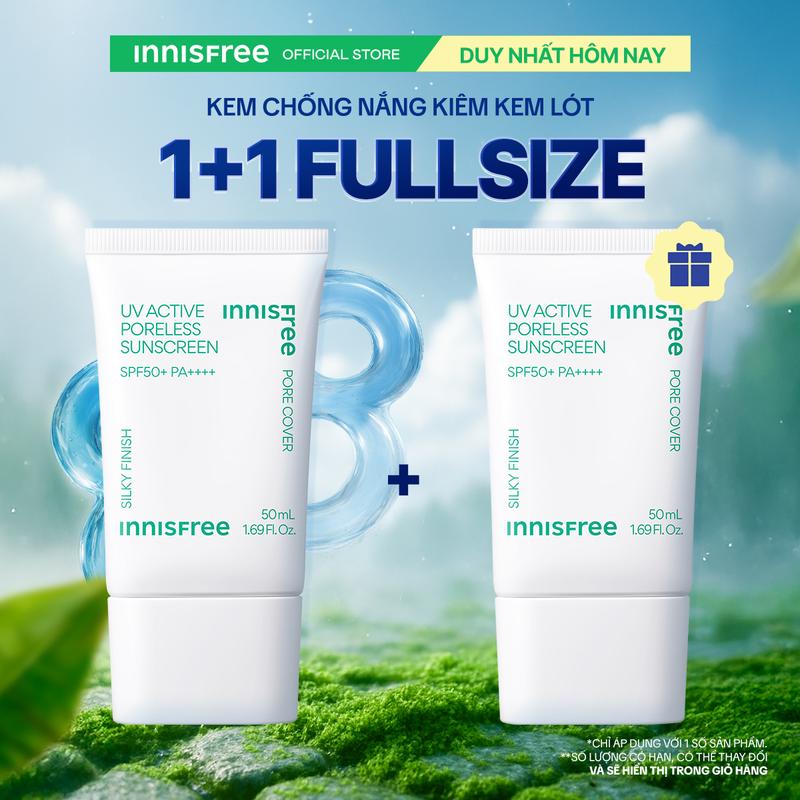 [MUA 1 TẶNG 1] Kem chống nắng kiêm kem lót làm mịn lỗ chân lông INNISFREE UV Active Poreless Sunscreen SPF50+ PA++++ 50mL