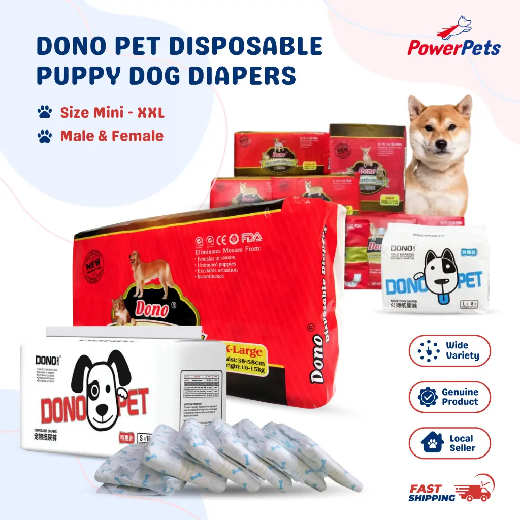 FREE WET WIPES  Dono Pet Disposable and Economic Puppy Dog Diapers Male & Female - Absorbent Leak-Proof Belly Wraps