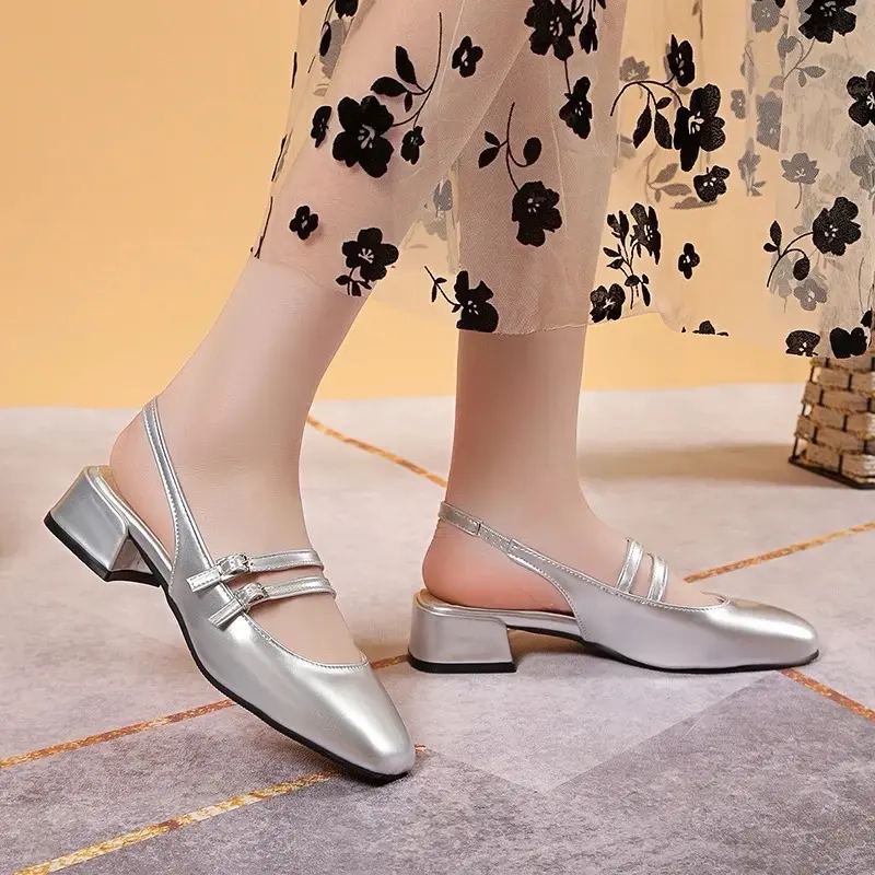 Sepatu Wanita DOOBY Mary Jane Gesper Dua 3 cm Sintetis Tinggi Elegan Glossy Mudah Dibersihkan shoes coquette Heels Selempang New 6