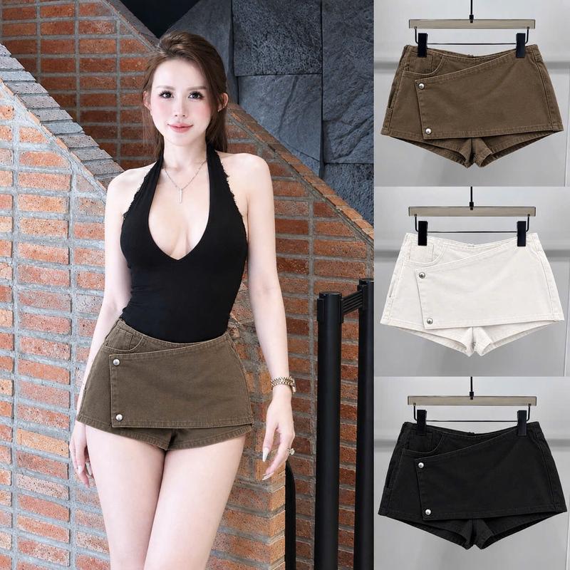 Quần Giả Váy Kaki Vạt Chéo Phong Khuy Cài Cách Hàn Quốc Mã_5555