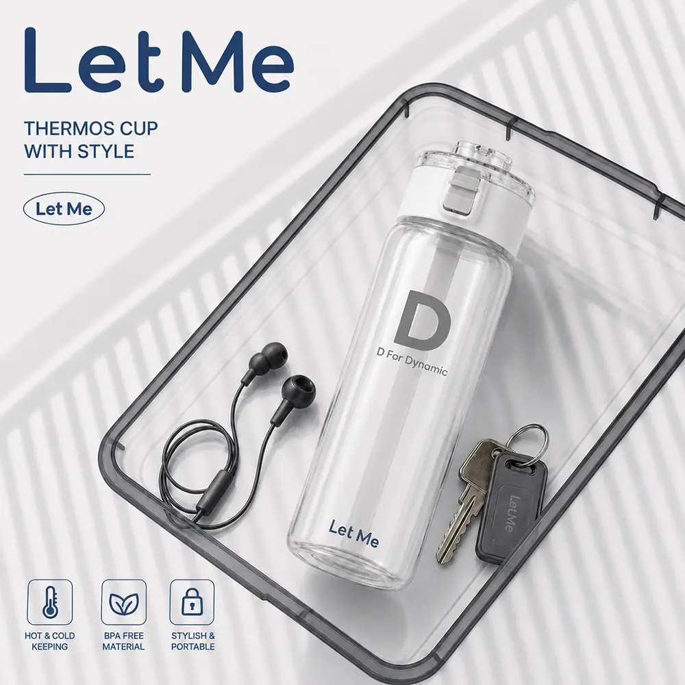 Let Me BESTSELLER  Botol Air Minum Portable Bening - Dengan Inisial Huruf Aestethic BPA Free Portabel Botol Minuman Multifungsi Water Bottles Kitchenware 550ml LM-AGB2011 [A]