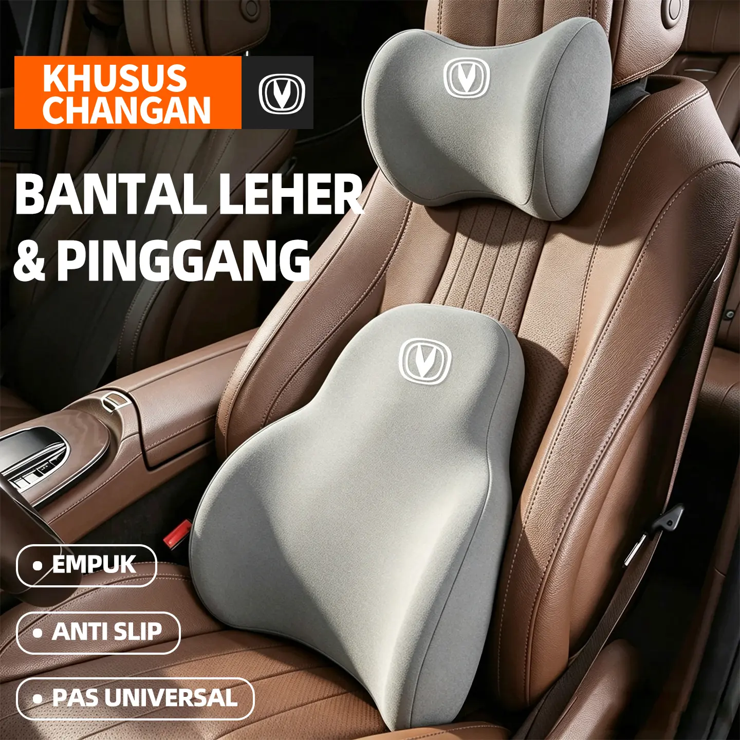 Bantal Headrest Leher & Support Pinggang Jok Mobil Suede  Fit For Changan All Type