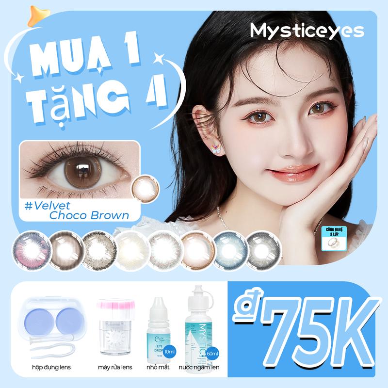 [Mua 1 Tặng 4]MYSTICEYES kính áp tròng 14.0-14.5mm 1 Lens+1 Máy Rửa + 1 Nhỏ Mắt + 60ml Nước Ngâm Len +1 Hộp đựng Lens 0