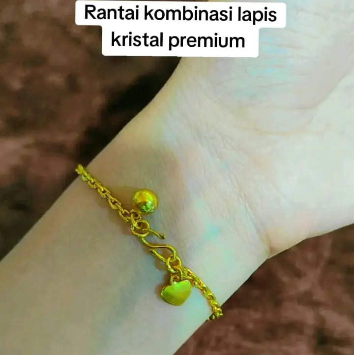 gelang rantai kombinasi lapis emas balut kristal premium