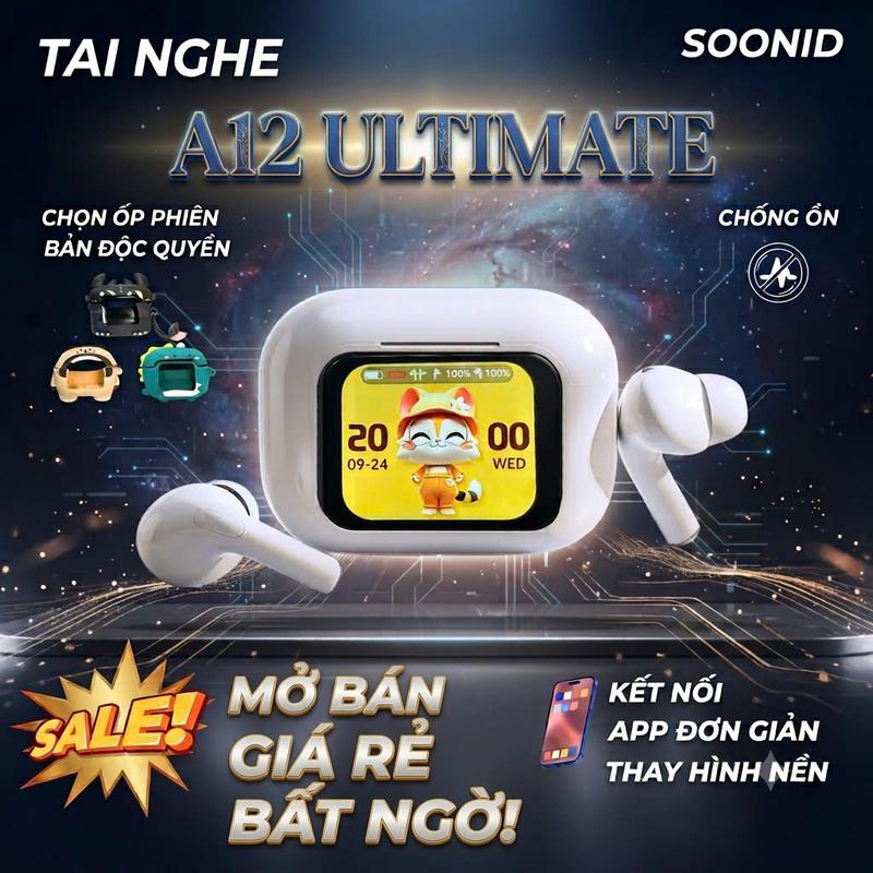 Tai Nghe A12 Ultimate (Nâng cấp pin) Hỗ Trợ AI, 29 Chức Năng,Kết Nối App, Chống ồn ENC, Full viền, Kháng nước, EQ Cân bằng, Phù hợp mọi dòng máy