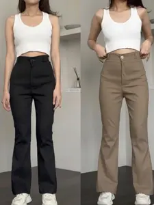 Racunoutfitpkl - Flare Pants Highwaist Celana Panjang Kulot Cutbray Wanita Korean Style Stertch Melar Nyaman Tebal Celana Kantor Formal Casuall Gaya Elegan Modern