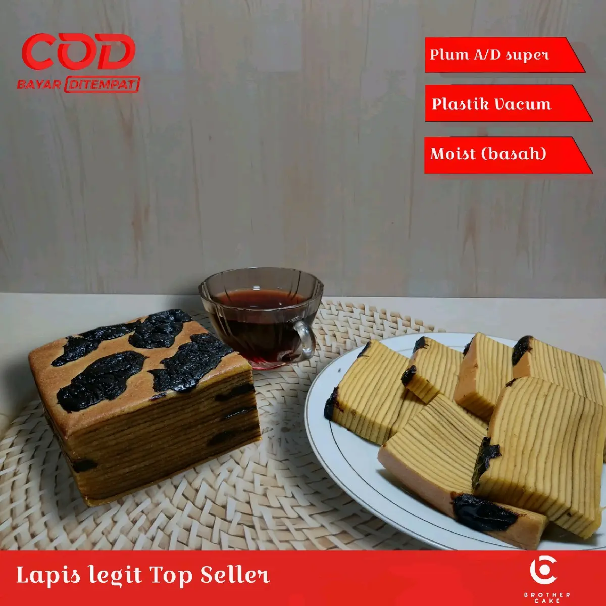 lapis legit prunes wisman A/D(atas dalam) ukuran 10x10cm