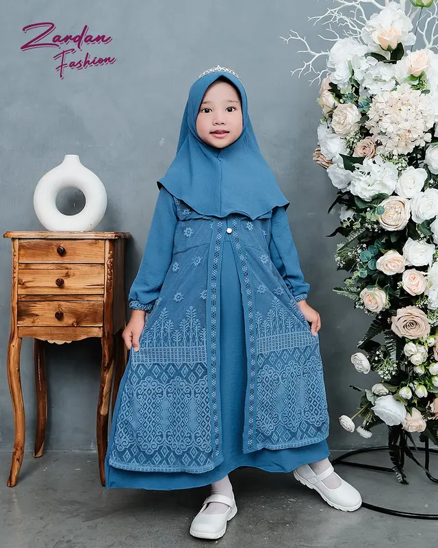 Afifa gamis set anak perempuan malika mix cringkle/ gamis anak cantik elegant gamis set terbaru 0