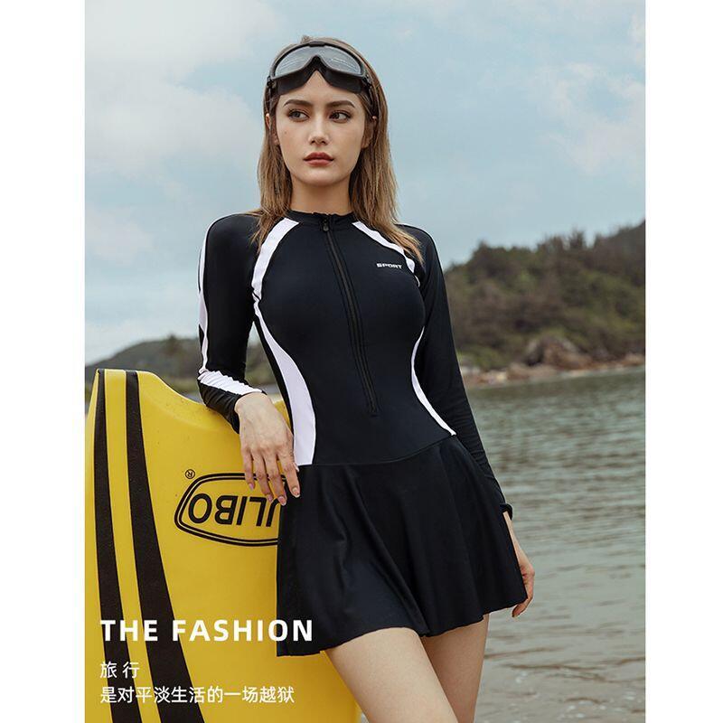 Product Introduction of Fashion Swimsuit women's meat covering conservative one piece 2023 slimming long sleeve student sports style professional swimsuit for beginners 17