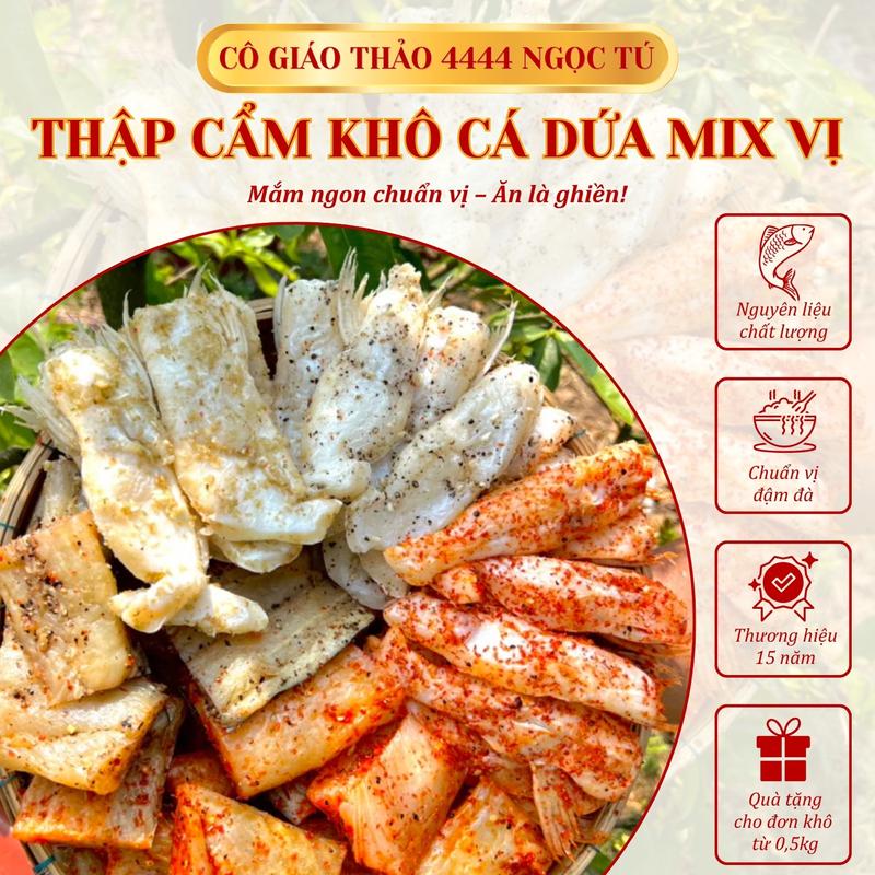 Gói 500gram Mix 5 loại khô: 3 loại ức mỡ cá dứa tẩm vị và 2 loại nạt cá dứa tẩm vị - Ăn Vặt - Chua