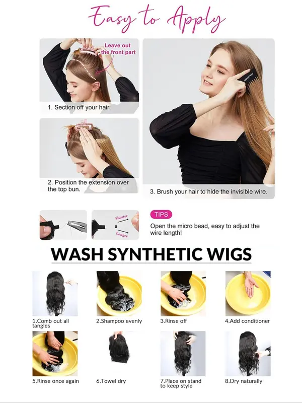 Women's 22-inch Invisible Wire Hair Extension,  Wavy Curly Synthetic Short Clip for Women & Girls, Fashion Wig for Party, Daily Clothing Decor, Female 2024 Trendy Matching Natural Wavy Wig Piece 7