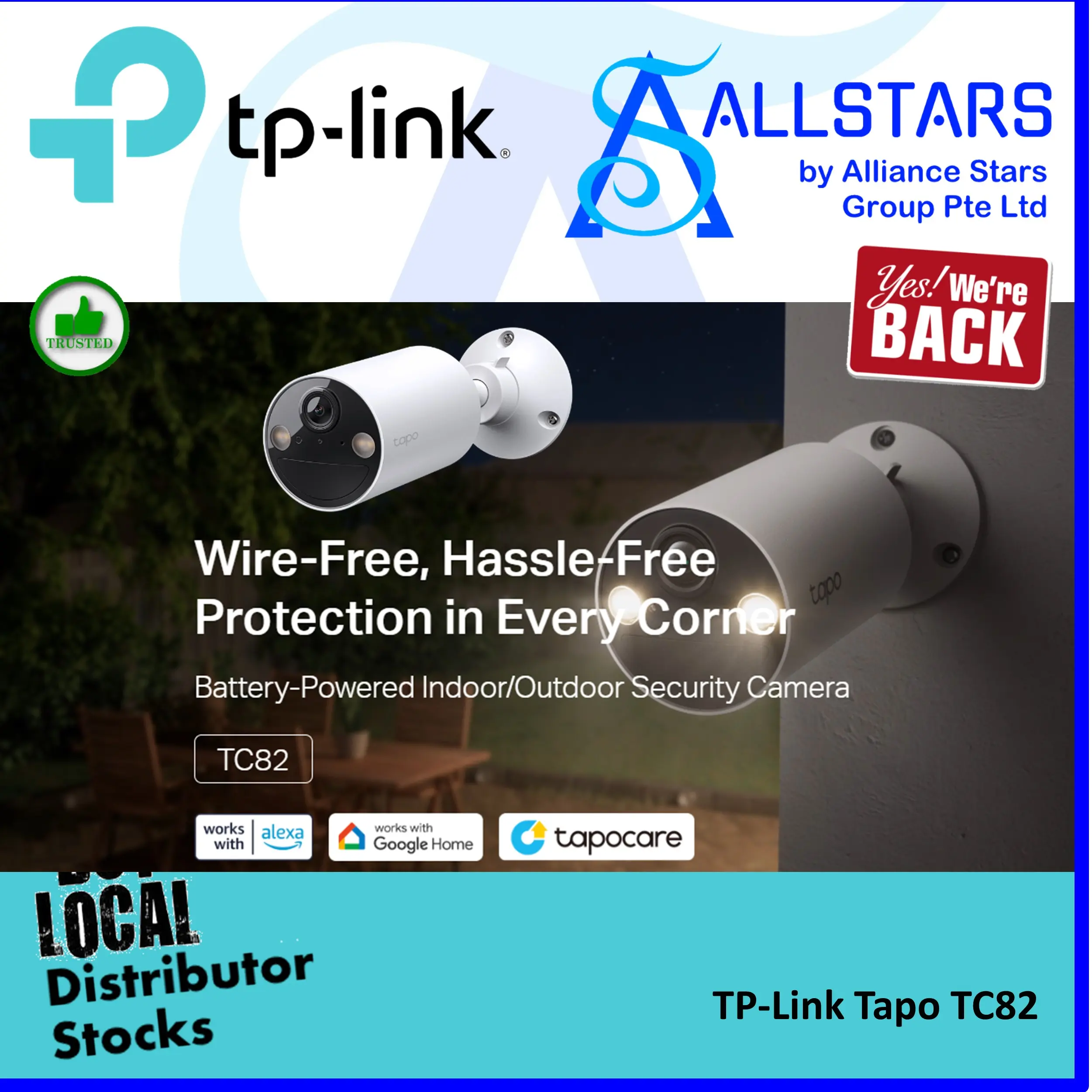(ALLSTARS) TPLink / TP-Link Tapo TC82 Smart Wire-Free Indoor/Outdoor Security Camera (Warranty 3years with BanLeong)