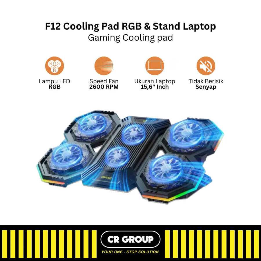 CRGROUP Cooling Pad Laptop RGB & Stand Laptop 2 in 1 - 6 Kipas - Kecepatan 2600 RPM - Gaming Cooling Pad