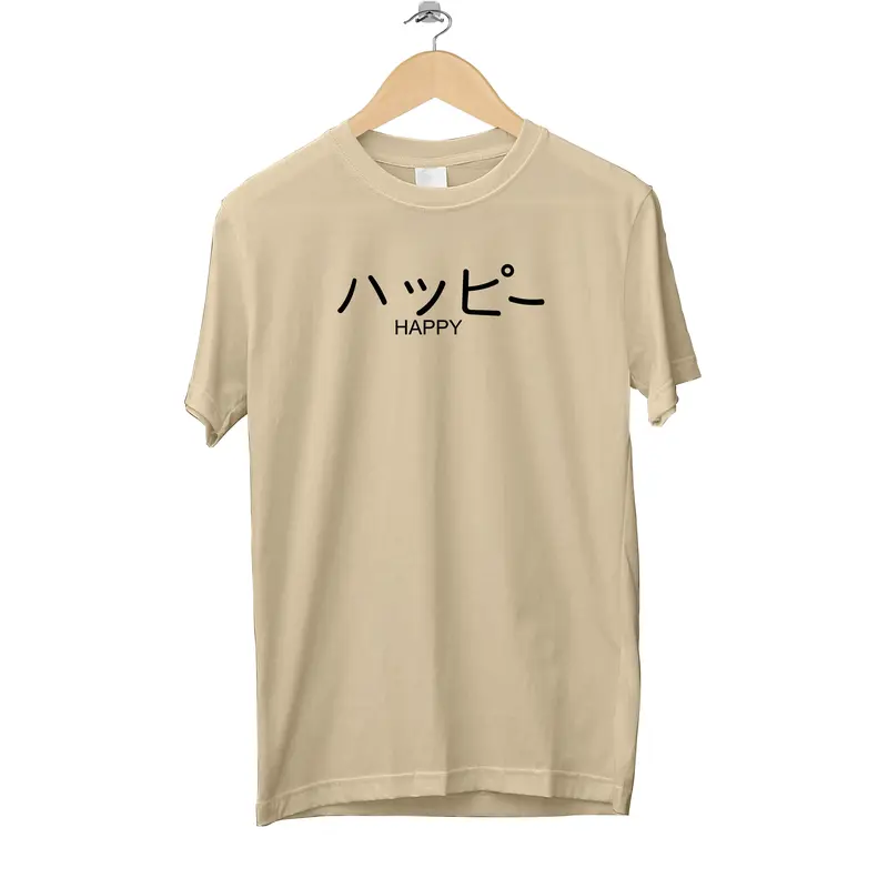 Kaos Tulisan Jepang Happy Baju Distro Pria Atasan Cewek Murah Nyaman 5