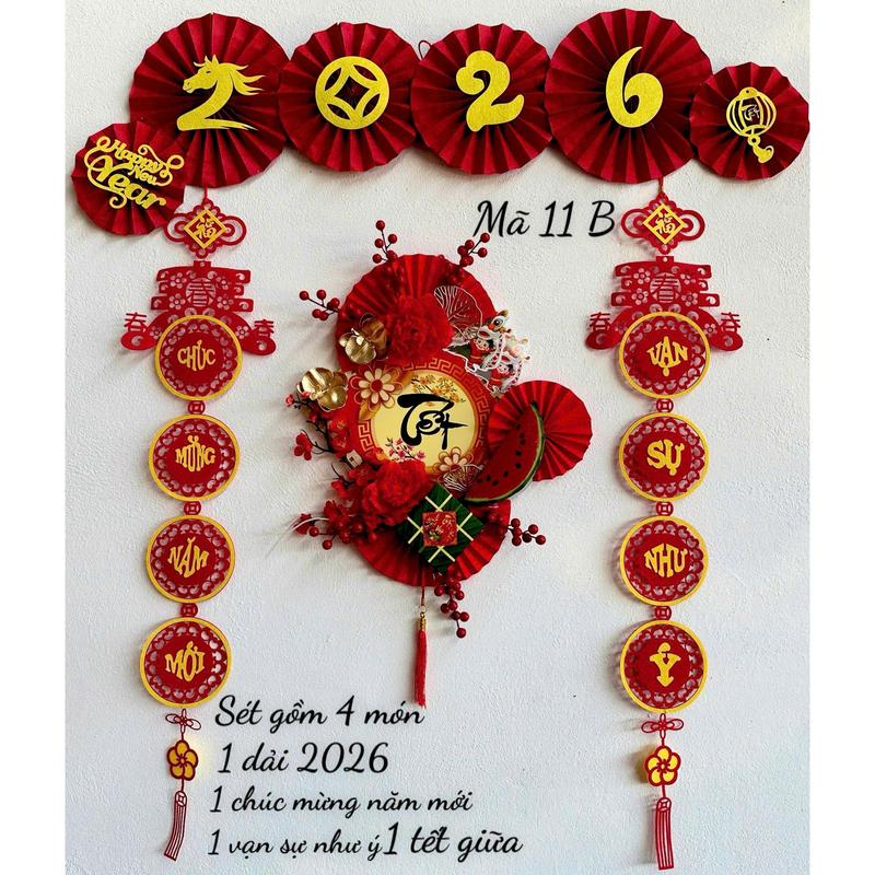  Bộ trang trí Tết Câu Đối Vuông mã 11 Hot 2026 hàng mic sẵn chỉ việc treo  kèm móc treo  