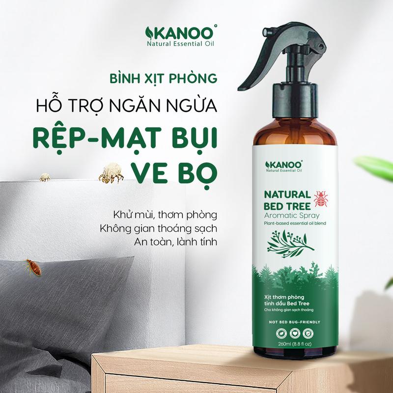 Xịt thơm phòng hỗ trợ ngăn ngừa mạt bụi rệp giường ve bọ KANOO thành phần từ thảo dược tự nhiên. Bình xịt thơm phòng đuổi côn trùng - mùi thơm dễ chịu