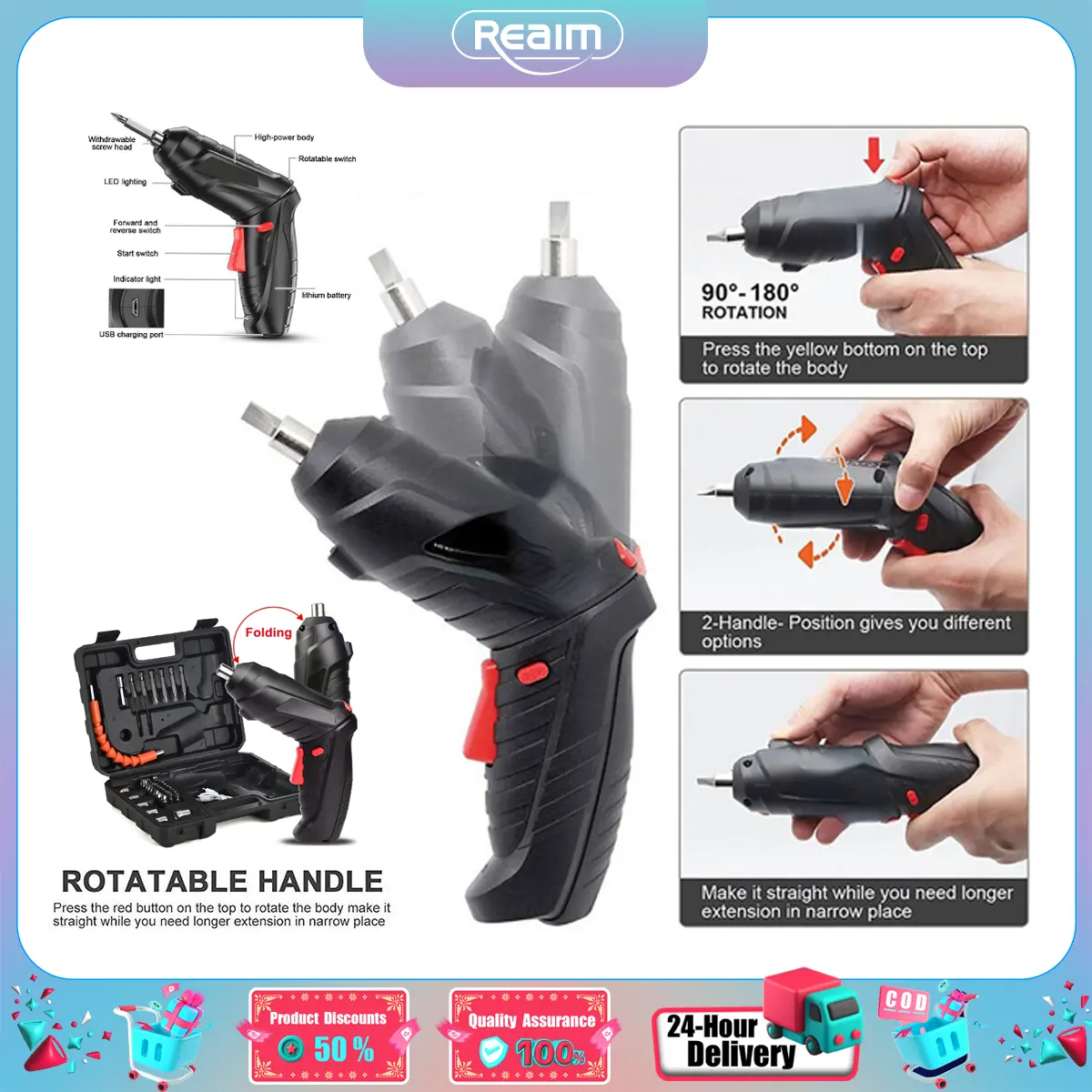 47 PCS Mini Cordless Electric Screwdriver Drill 4.8V Rechargeable Pemutar Skru Machine DIY Repair Metal Tool Magnet gerudi/pemutar konkrit gerudi elektrik bits bor listrik full cordless  drill power  tools  set mini  drill