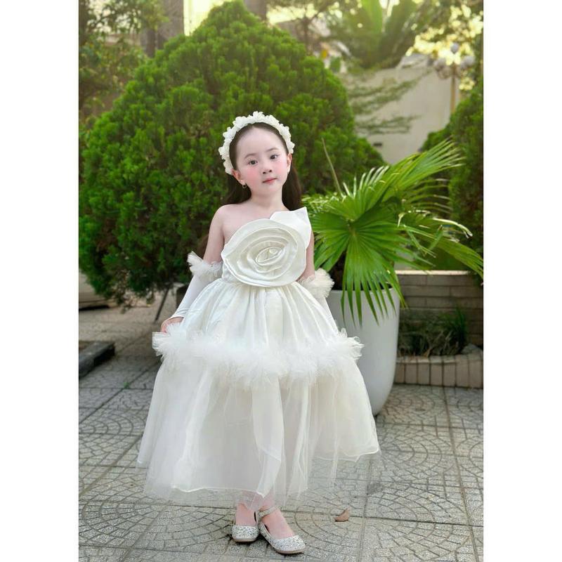 Ribaby Đầm Váy Bé gái Đi tiệc hoa hồng 3d Form Dài cao cấp tặng lúp cô dâu