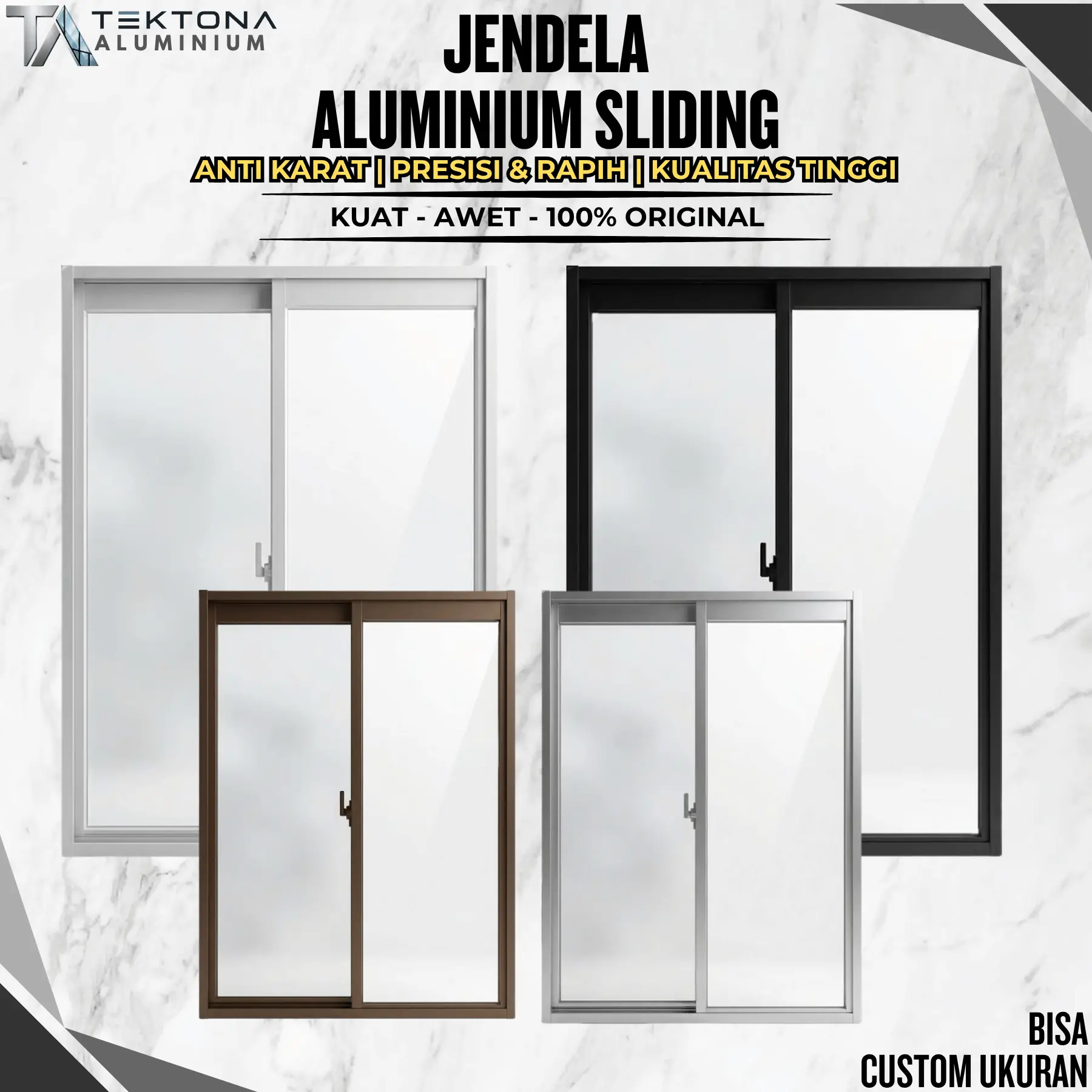 Jendela Sliding Geser Aluminium Boven Alumunium Kaca Ukuran 60x30 60x40 70x40 80x40 80x60 80x80 80x100 80x120 Bisa Custom