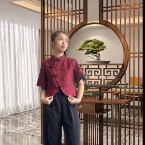 Atasan 229 Cheongsam Imlek Wanita Dewasa Dua Lapis Bahan Burkat Elegan dan Nyaman untuk Tampilan Tradisional dengan Detail Kancing Cantik