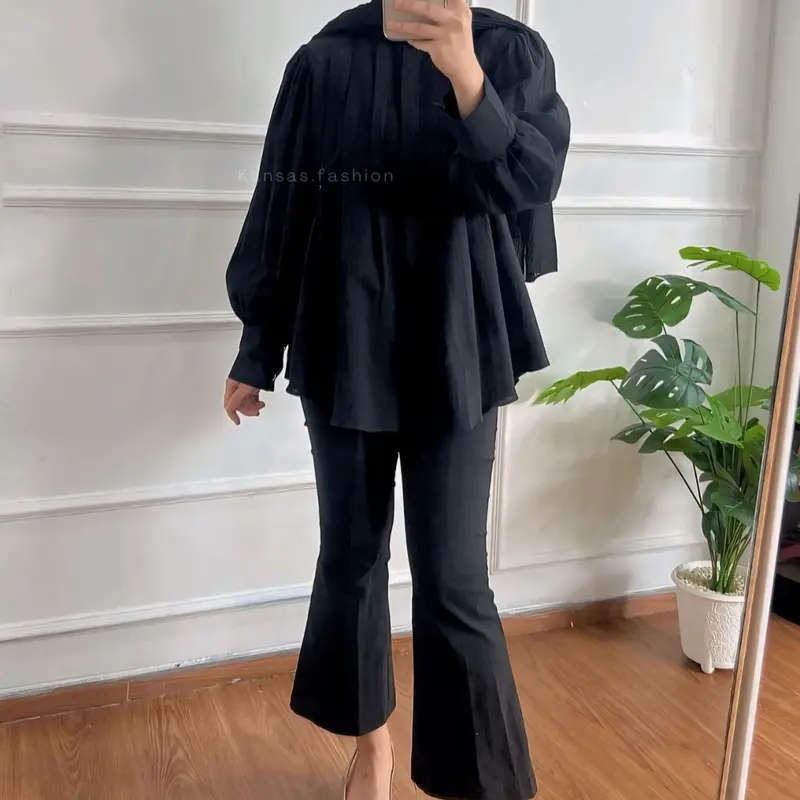 Amera Blouse Kemeja wanita Bahan Polo Linen Casual Lengan Panjang Polos 2
