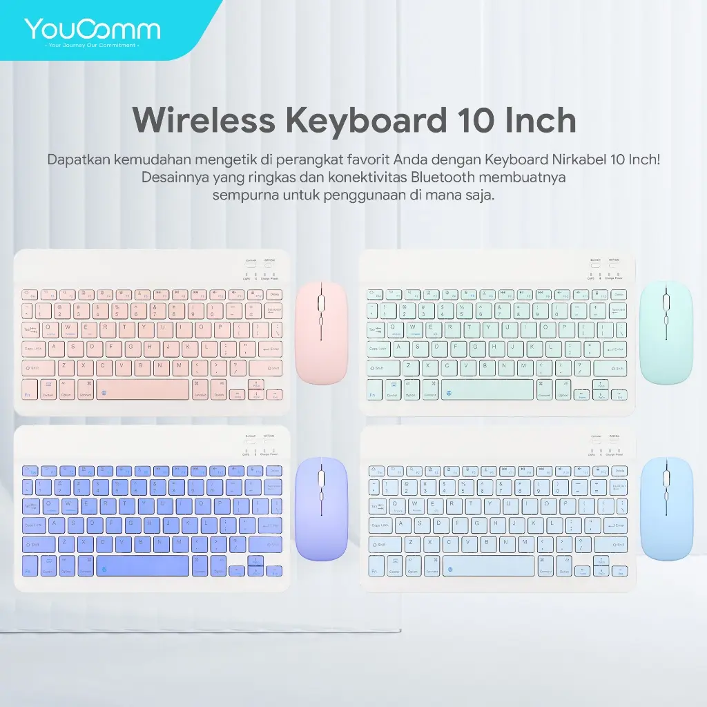 Youcomm Wireless Bluetooth Keyboard + Mouse Combo USB Office Silent Click Laptop Nirkabel Bluetooth Mini Keyboard Kombinasi 9.7 Inch/10 Inch A03 dan A04