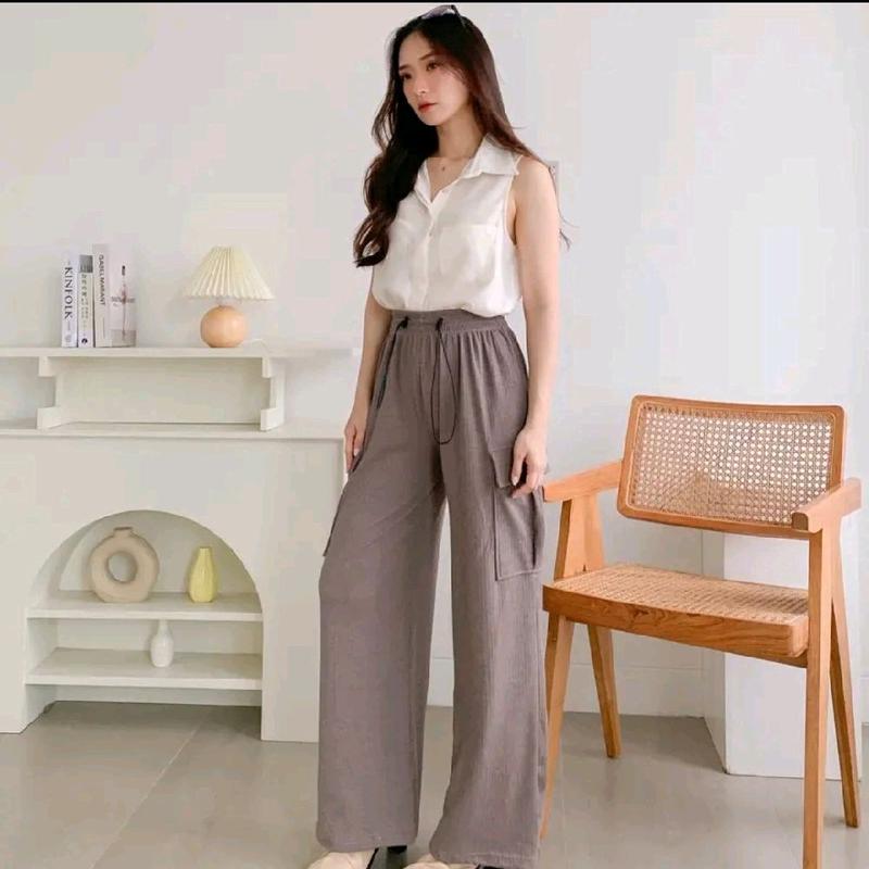 Jooly Up Cargo Sweatpant Korean Style Celana fleece Kargo Kantong Banyak Wanita Ukuran Jumbo 8