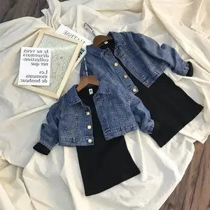 Set Dress + Jaket Jeans Anak Polos Perempuan 1-6 Tahun