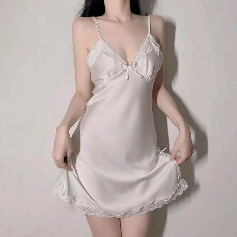 Baju Tidur Wanita Satin Mini Sexy Velvet Lingeriee Dress Import Polyster Blends - Transparan 3