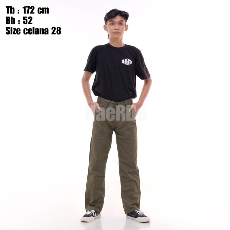 HaeRDe - Celana Chino panjang reguler/gombrong pria loose fit pria dewasa Original twill standar kasual model skena 4