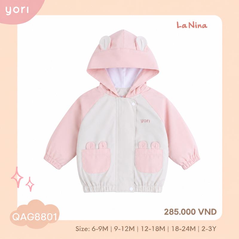 Áo Khoác gió có mũ phối túi cho bé gái