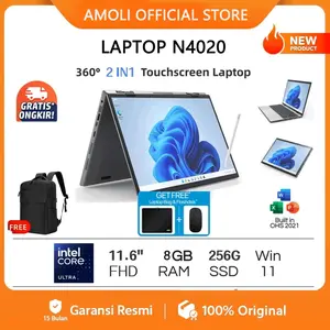 AMOLI Laptop 2-in-1 Intel N4020 11,6 inci laptop touchscreen 8GB + 256GB SSD Gratis Instalasi Windows 11 + office+Garansi 1 Tahun+ Laptop Gaming, Laptop Pembelajaran,laptop hp