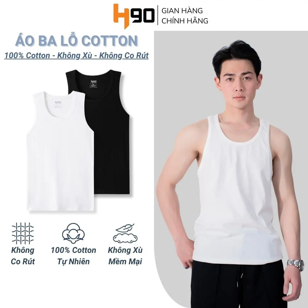 Áo ba lỗ nam H90, áo lót nam trắng đen, 3 lỗ, thun cotton, gym, thấm hút, co giãn BLT01