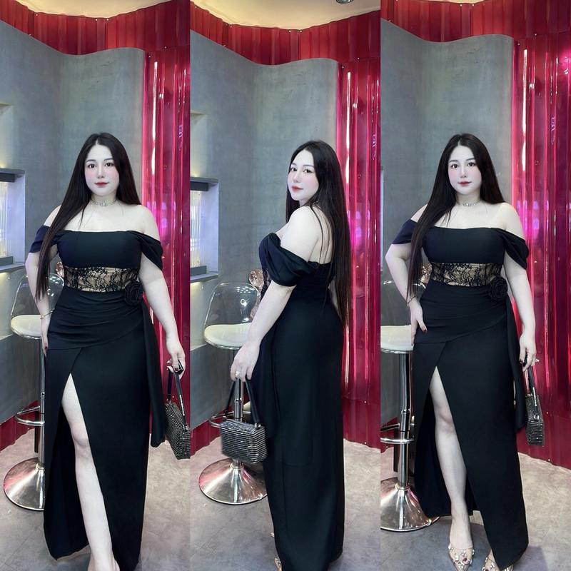 60-90KG Đầm Thiết Kế Bigsize Đi Tiệc Phối ren Eo sẻ Tà Tag hoa trễ vai sang trọng đi cưới - đi tiệc Bigsize Vương Ngọc Hân