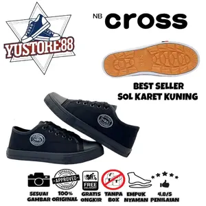 Sepatu Sekolah Hitam (SOL KUNING) NB CROSS Pendek Sepatu Tali SD SMP SMA Laki2 Perempuan TANPA BOX