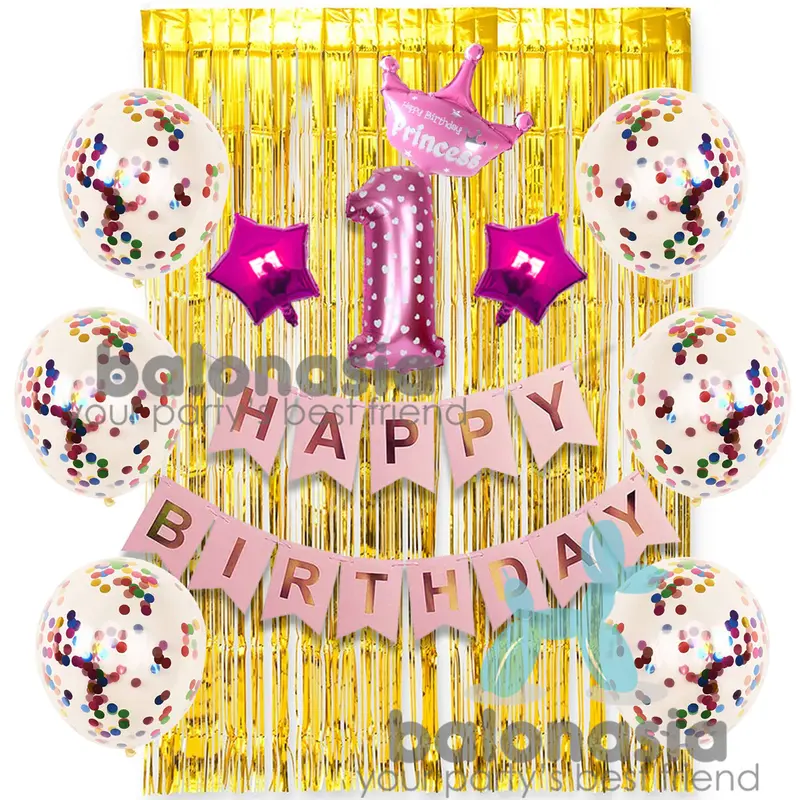 Balonasia Bunting Flag Fancy Set Confetti Crown Biru Latex 3