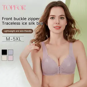 Women's Front buckle traceless ice silk bra  Front Button NonSteel Ring Gathering Bra