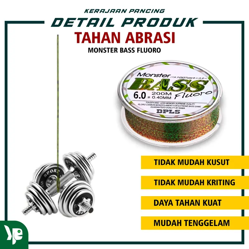 Kerajaan Pancing Tali Pancing Bass FLUOROCARBON 200M Hijau Lumut Bahan Nilon 3