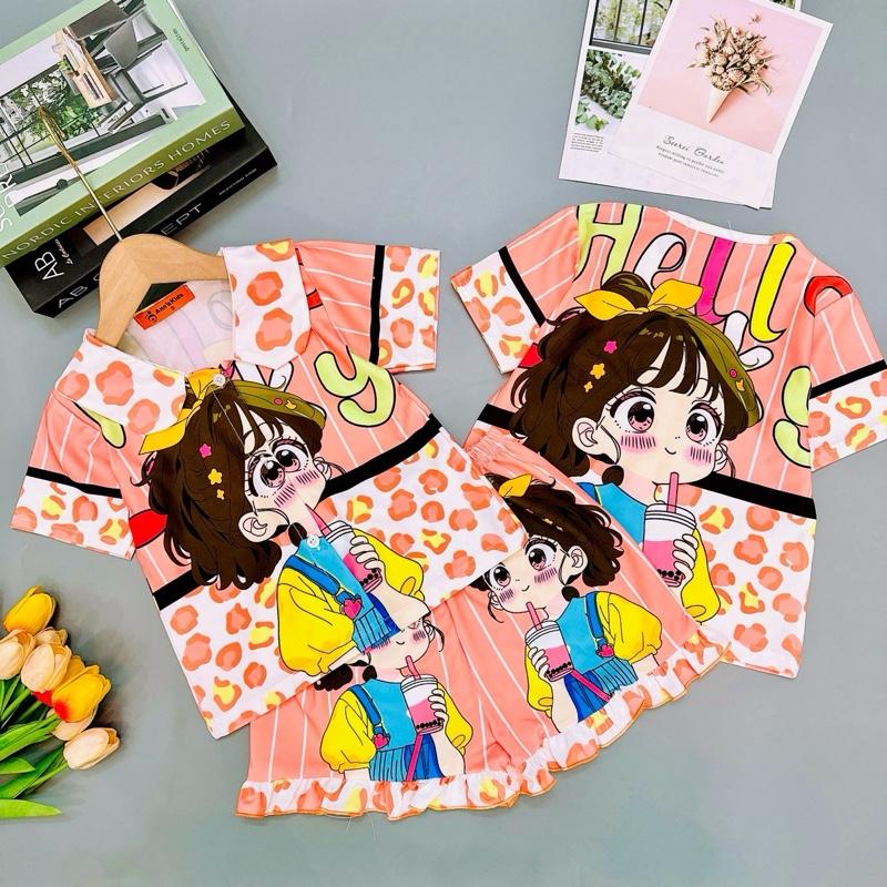 10-45kg Set bé bộ đùi cộc tay bèo cho bé dáng pijazam chất thun lạnh hàng đẹp chất mát dễ thương mặc đi học đi chơi xinh Top Nữ bộ dài