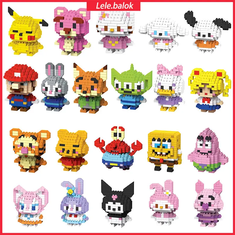 Mainan Anak Perempuan DIY Sanrio Nano Block Mini Brick karakter kartun Model 3D Puzzle