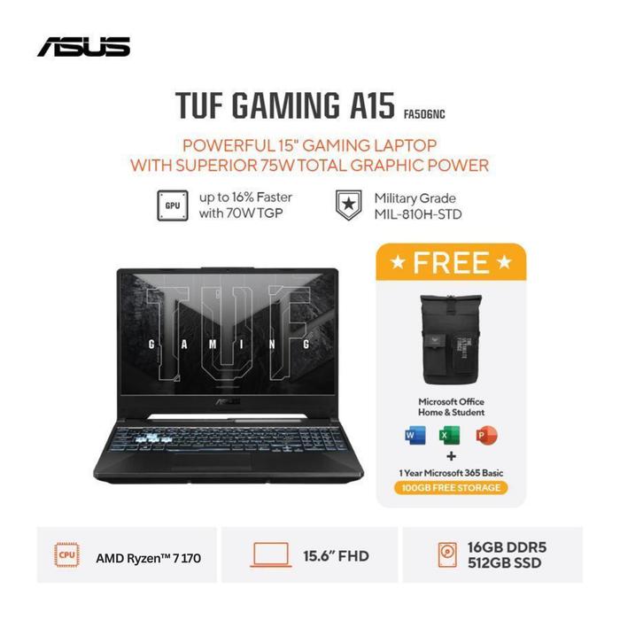 Promo ASUS TUF Gaming A15 FA506NCQ-R735B6T-HM AMD Ryzen 7 170 RTX 3050 ...