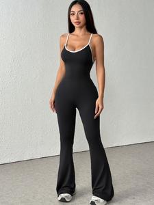 Body para mujer, body tipo camisola de verano con espalda descubierta y aberturas en las piernas ligeramente acampanadas, body elegante y casual para fitness, jumpsuit de yoga ajustado para deportes, adecuado para actividades deportivas y uso diario