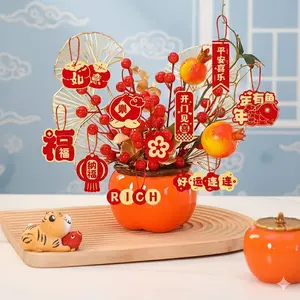 Vas Bunga Imlek Pot plastik Bunga Set Cherry Dengan Vas Dekorasi Chinese Persimmon Vase Bucket Bahan Plastik Cocok Untuk Dekorasi Rumah Dan Kantor Tambahkan Sentuhan Tradisional China