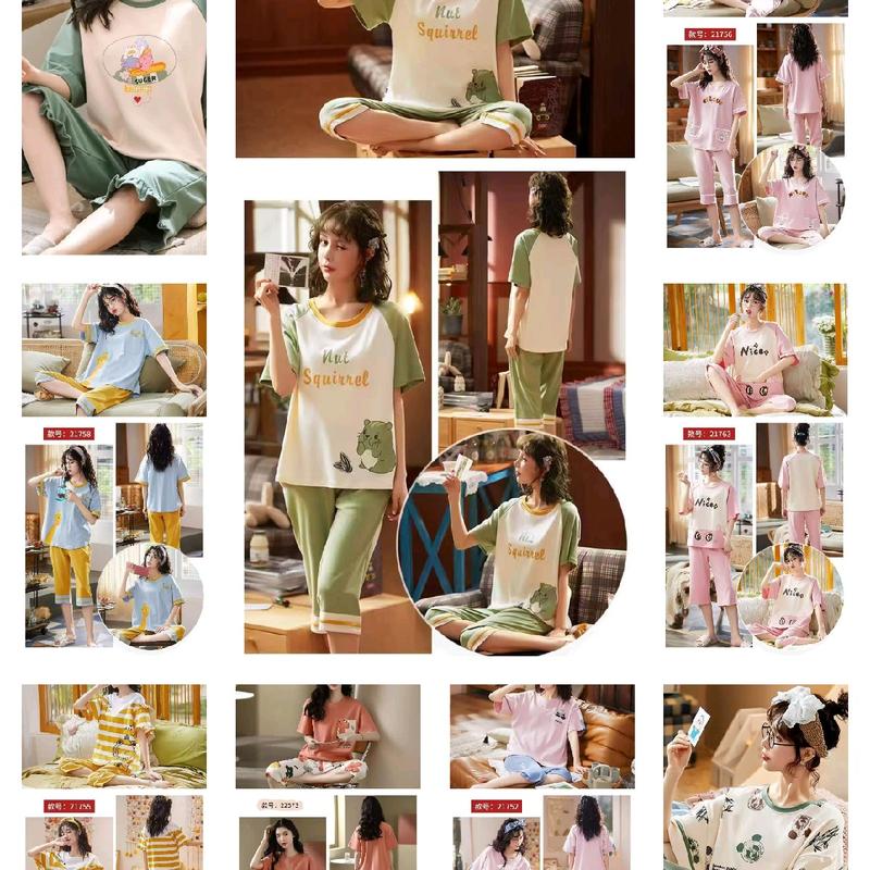 stelan 7/8 kaos katun import wanita Piyama 0