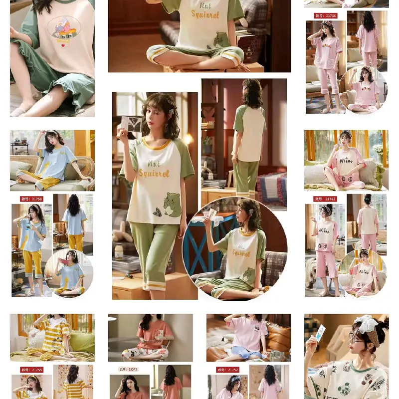 stelan 7/8 kaos katun import wanita Piyama 0